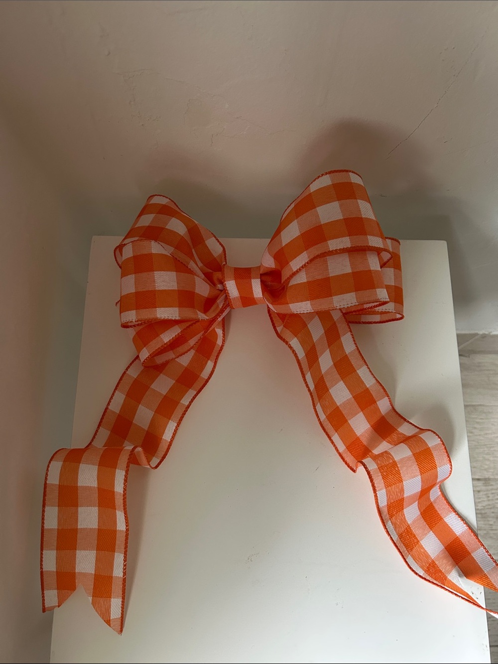 Orange Gingham Holiday Bow Ribbon – Decorative Holiday Decor